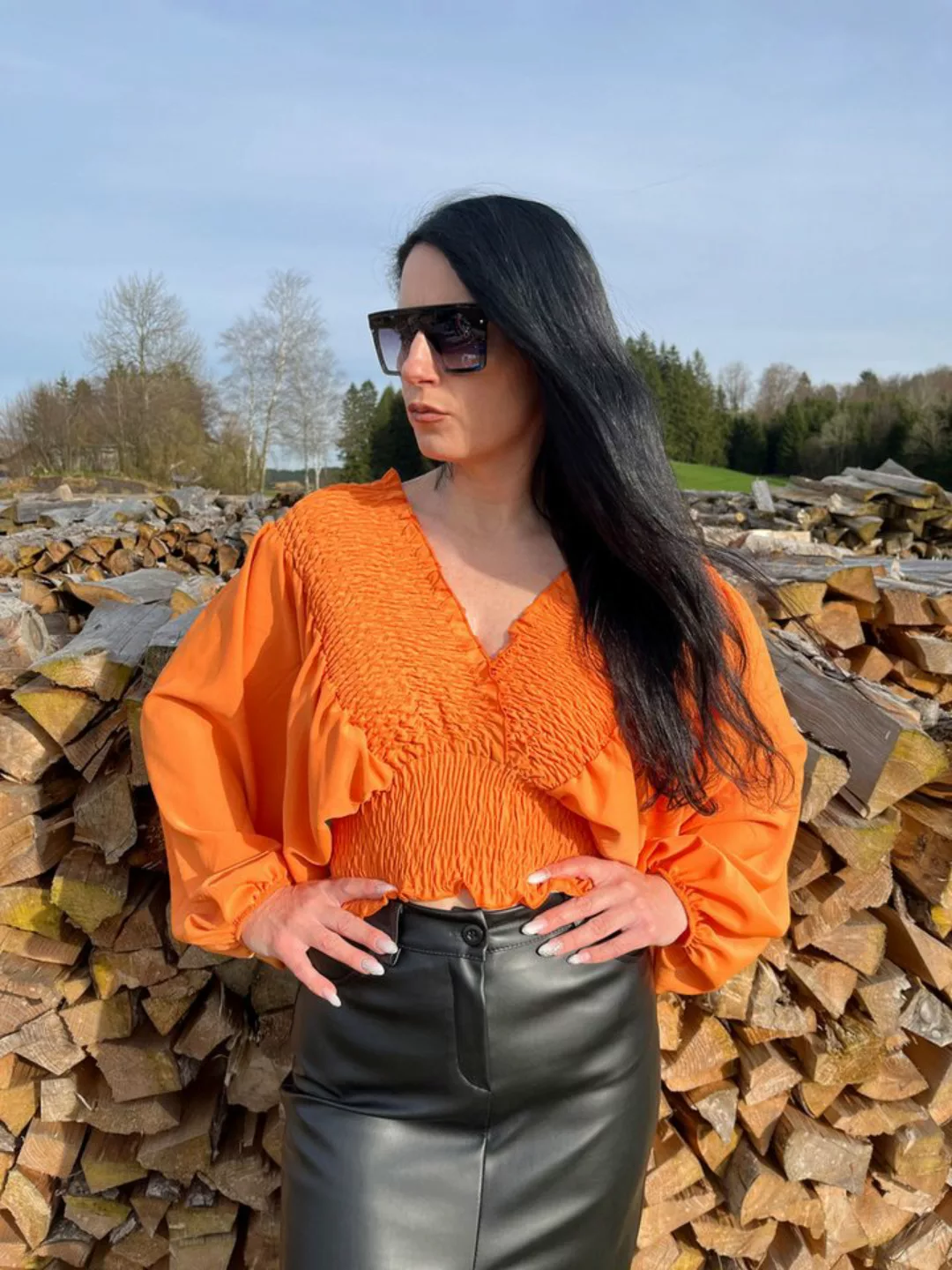 Lelü Fashion Langarmbluse Bluse mit Fledermausärmeln orange Off Shoulder tr günstig online kaufen