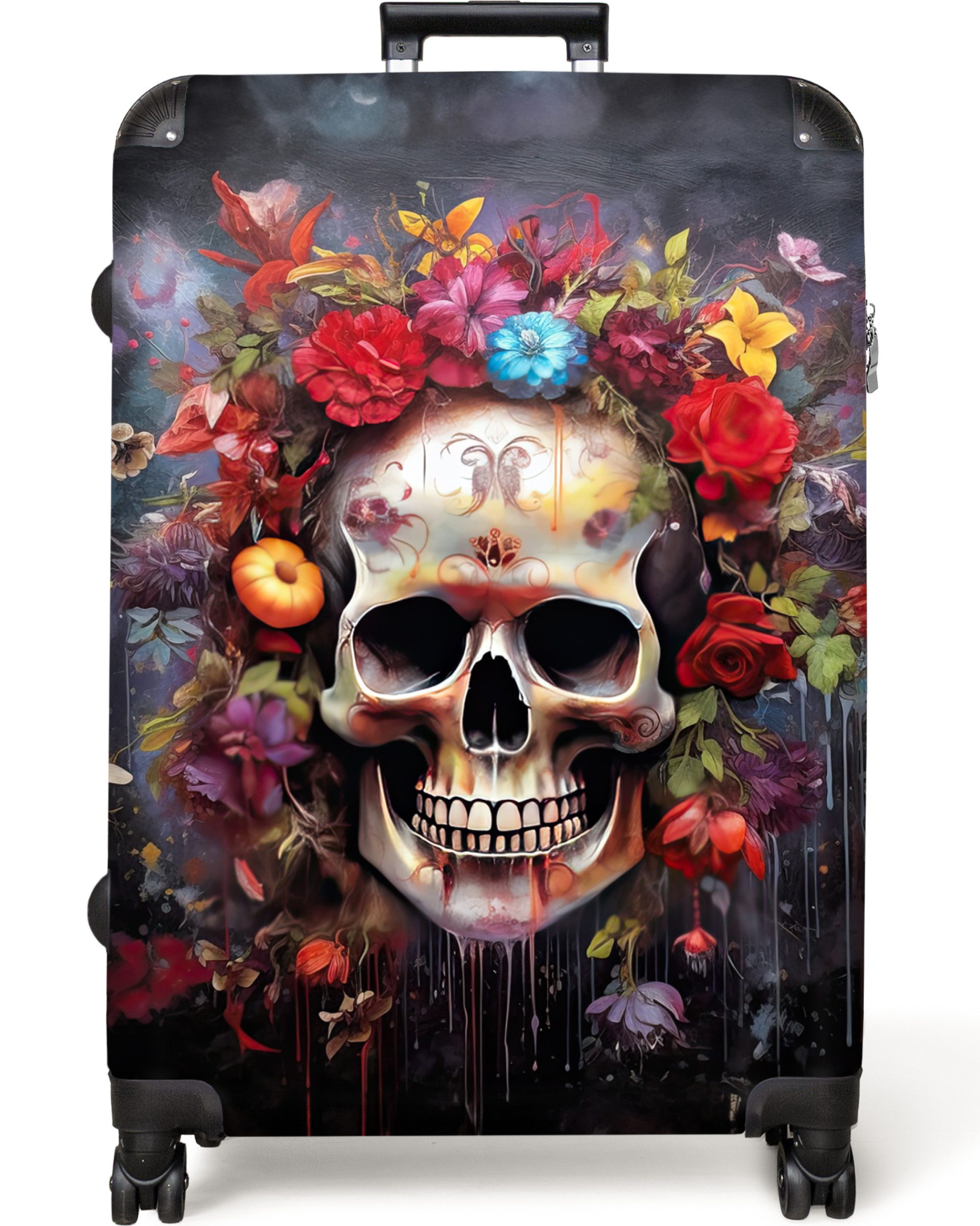 NoBoringSuitcases.com© Hartschalen-Trolley Totenkopf - Blumen - günstig online kaufen