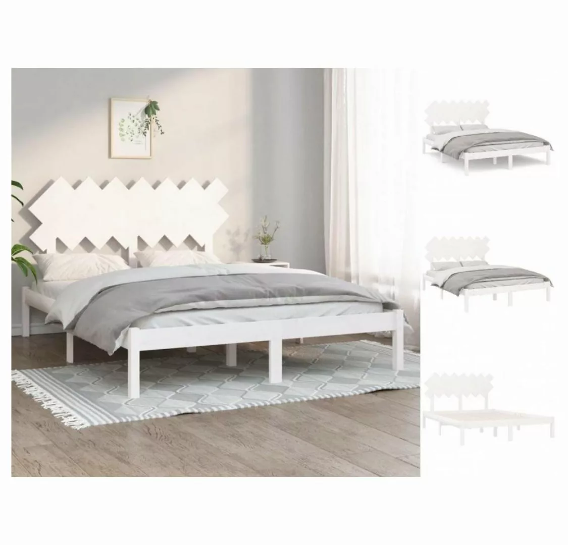 vidaXL Bettgestell Massivholzbett Weiß 150x200 cm 5FT King Size Bett Bettra günstig online kaufen