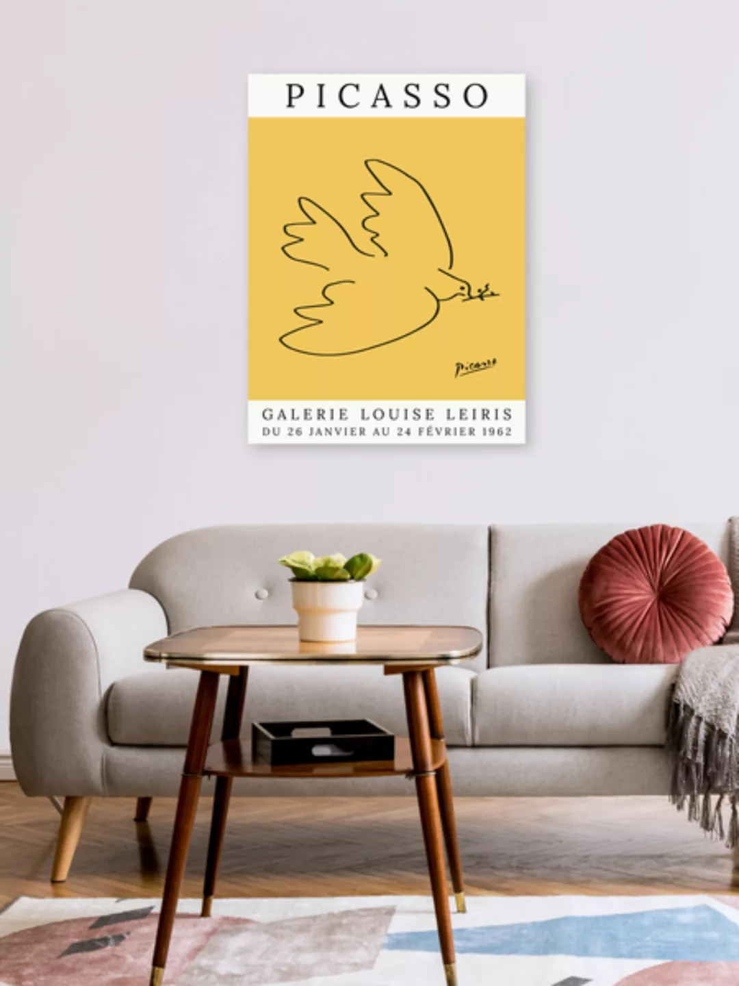 Poster / Leinwandbild - Picasso Taube – Gelb günstig online kaufen