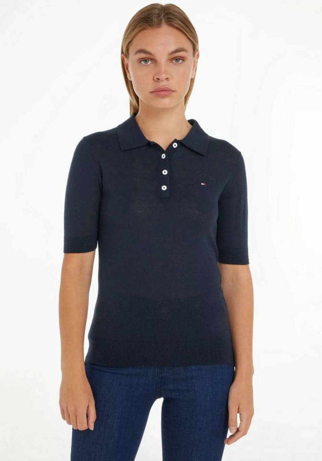 Tommy Hilfiger Polokragenpullover BUTTON POLO SS TOP mit Logo auf der Brust günstig online kaufen