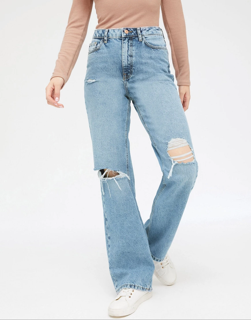 New Look – Zerrissene Baggy-Jeans in Hellblau günstig online kaufen