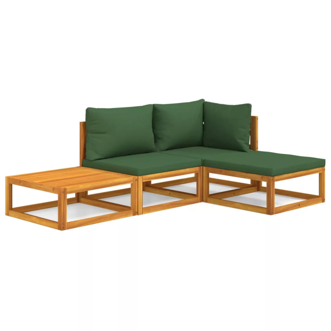 Vidaxl 4-tlg. Garten-lounge-set Mit Grünen Kissen Massivholz günstig online kaufen