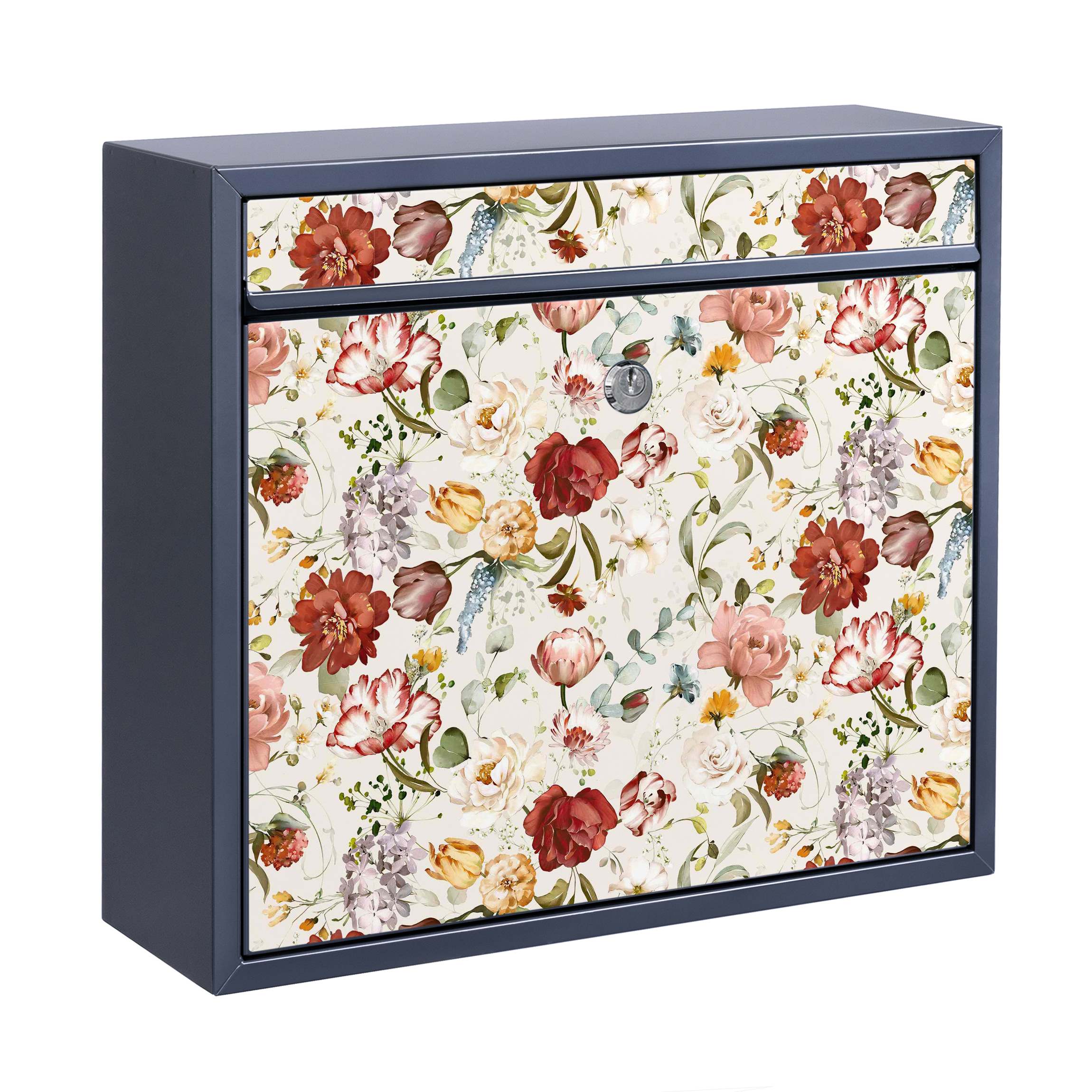 Briefkasten mit eigenem Text Blumen Aquarell Vintage Muster auf Beige günstig online kaufen