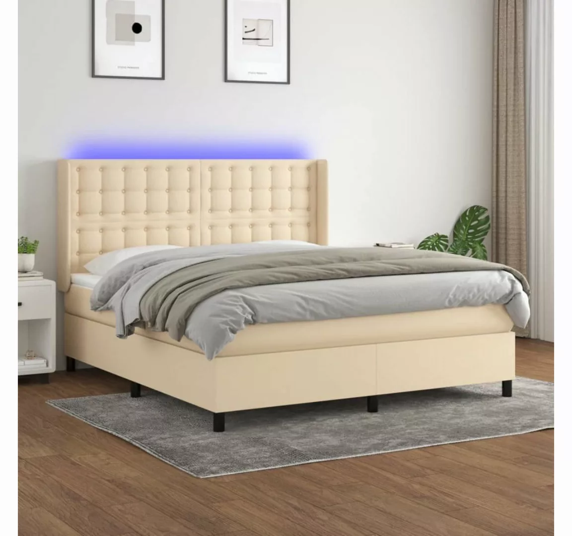 vidaXL Boxspringbett Boxspringbett mit Matratze LED Creme 160x200 cm Stoff günstig online kaufen