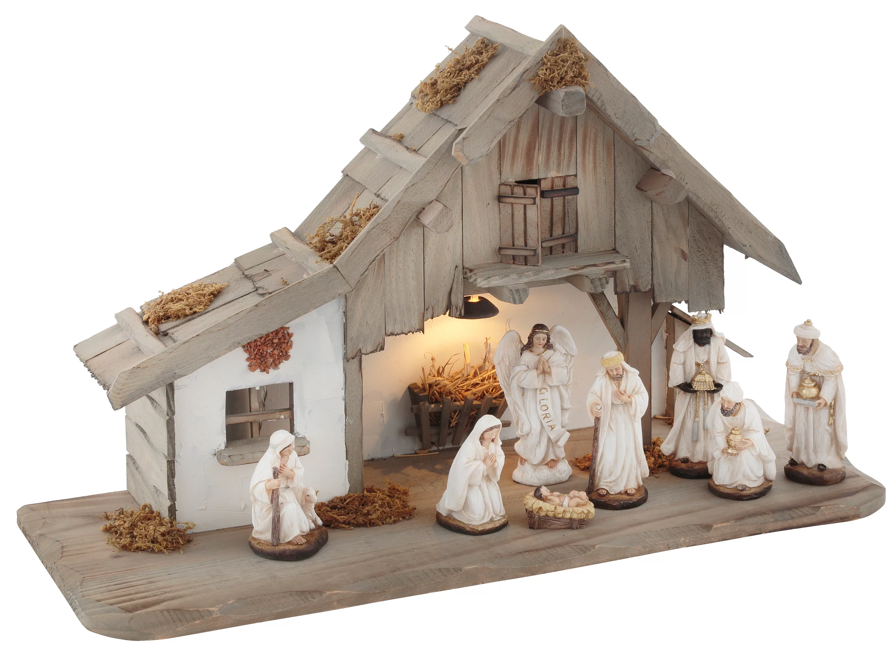 my home Krippe »Weihnachtsdeko«, (Set, 9 tlg.), aus Holz mit LED-Laterne, i günstig online kaufen