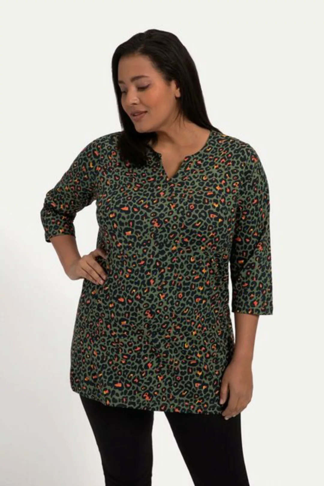 Ulla Popken Longshirt Longshirt A-Line bedruckt Tunika-Ausschnitt günstig online kaufen