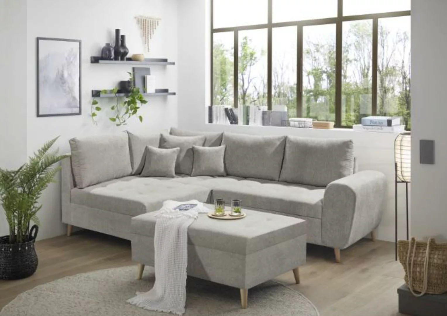 Ecksofa skandinavisch 249 x 175 cm CALANDA Taupe günstig online kaufen