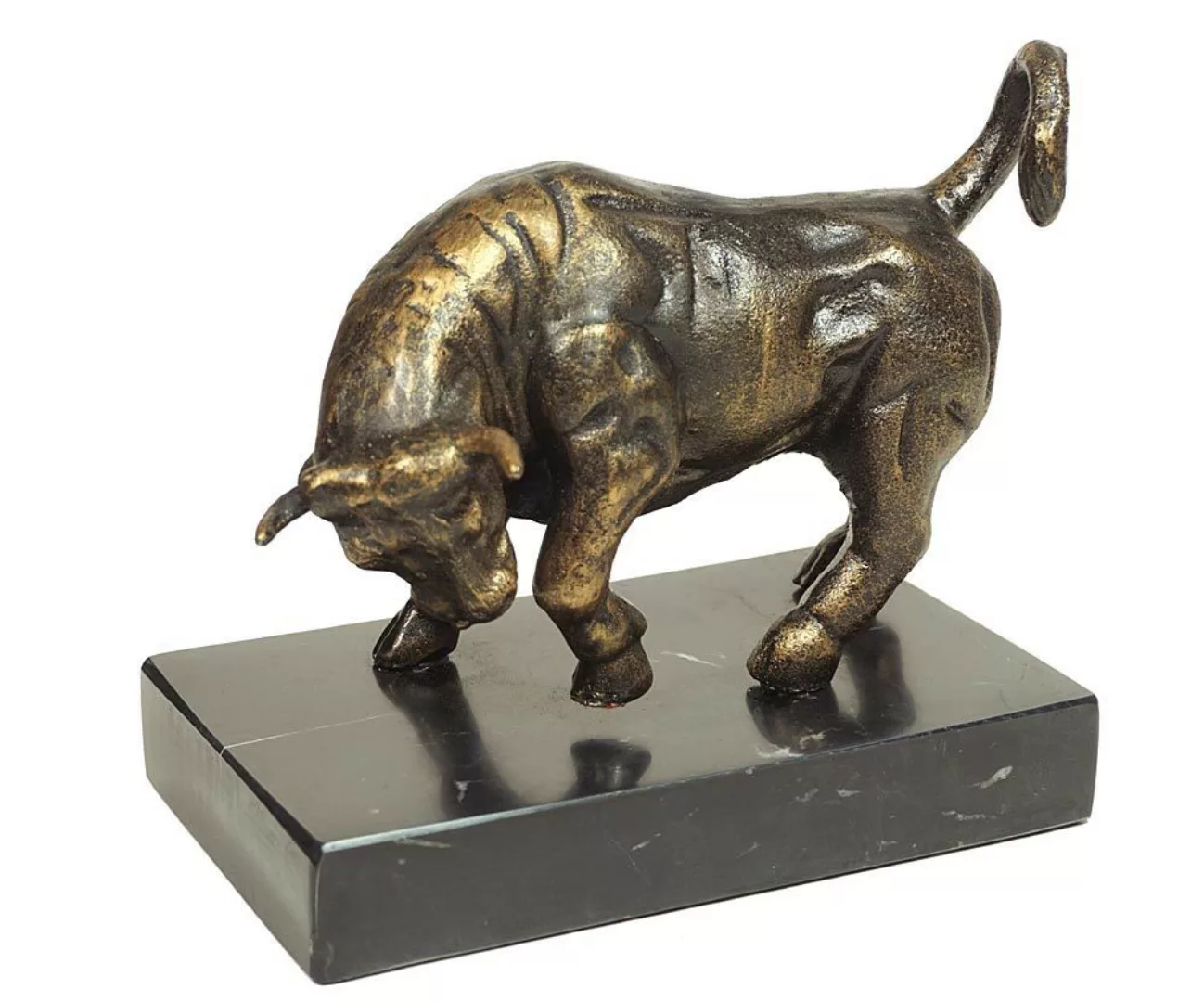 Figur Bulle Börse Skulptur Eisen auf Marmosockel Dekofigur Stier günstig online kaufen