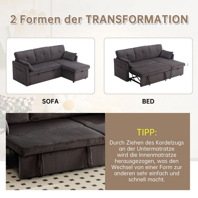 OKWISH Sofa Ecksofa L-förmiges modulares Sofa, mit umkehrbarer Chaiselongue günstig online kaufen