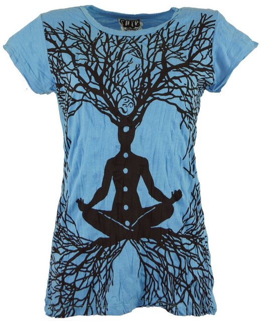 Guru-Shop T-Shirt Sure T-Shirt Meditation Chakra Buddha - hellblau Goa Styl günstig online kaufen
