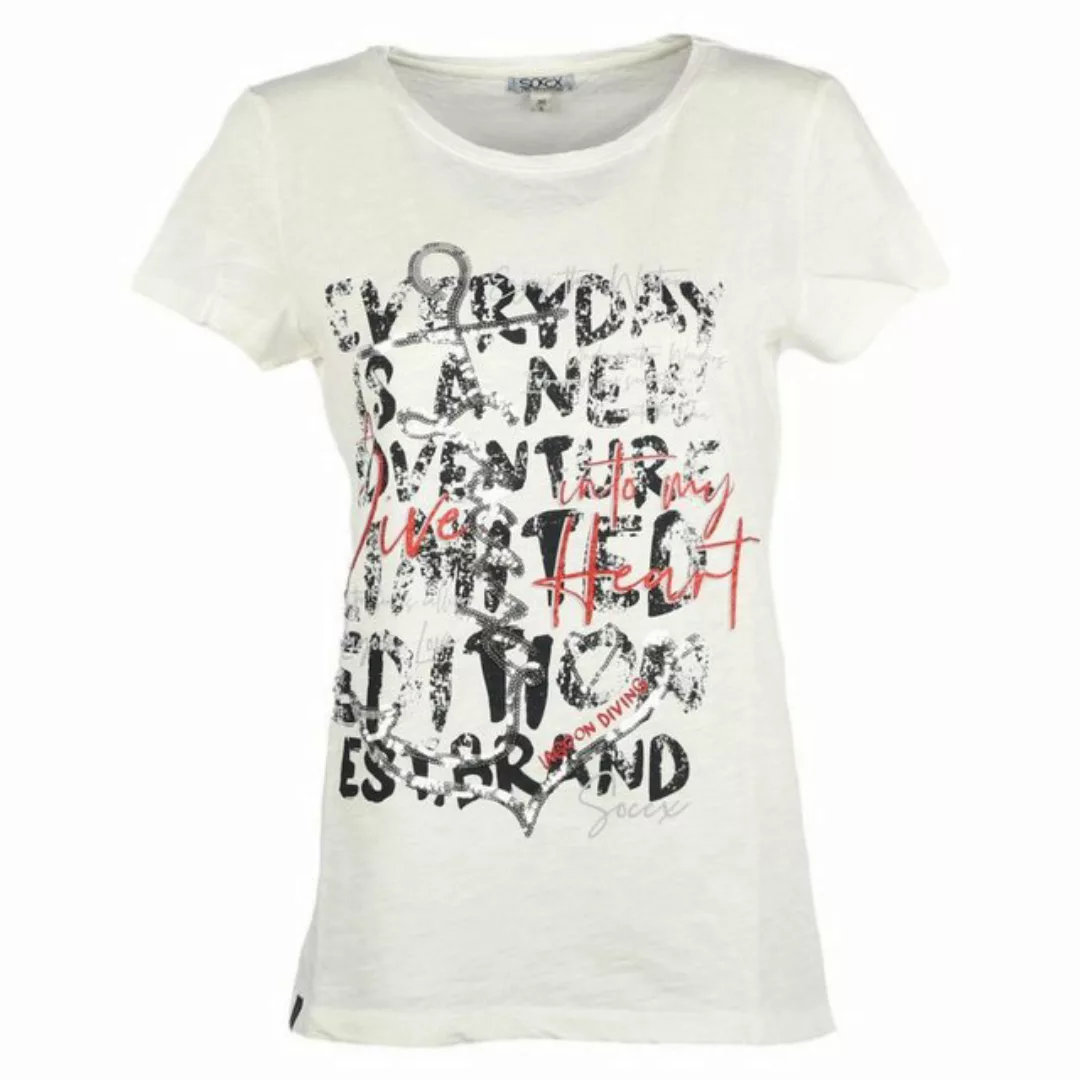 SOCCX T-Shirt Damen mit Pailletten-Artwork Lagoon Diving günstig online kaufen