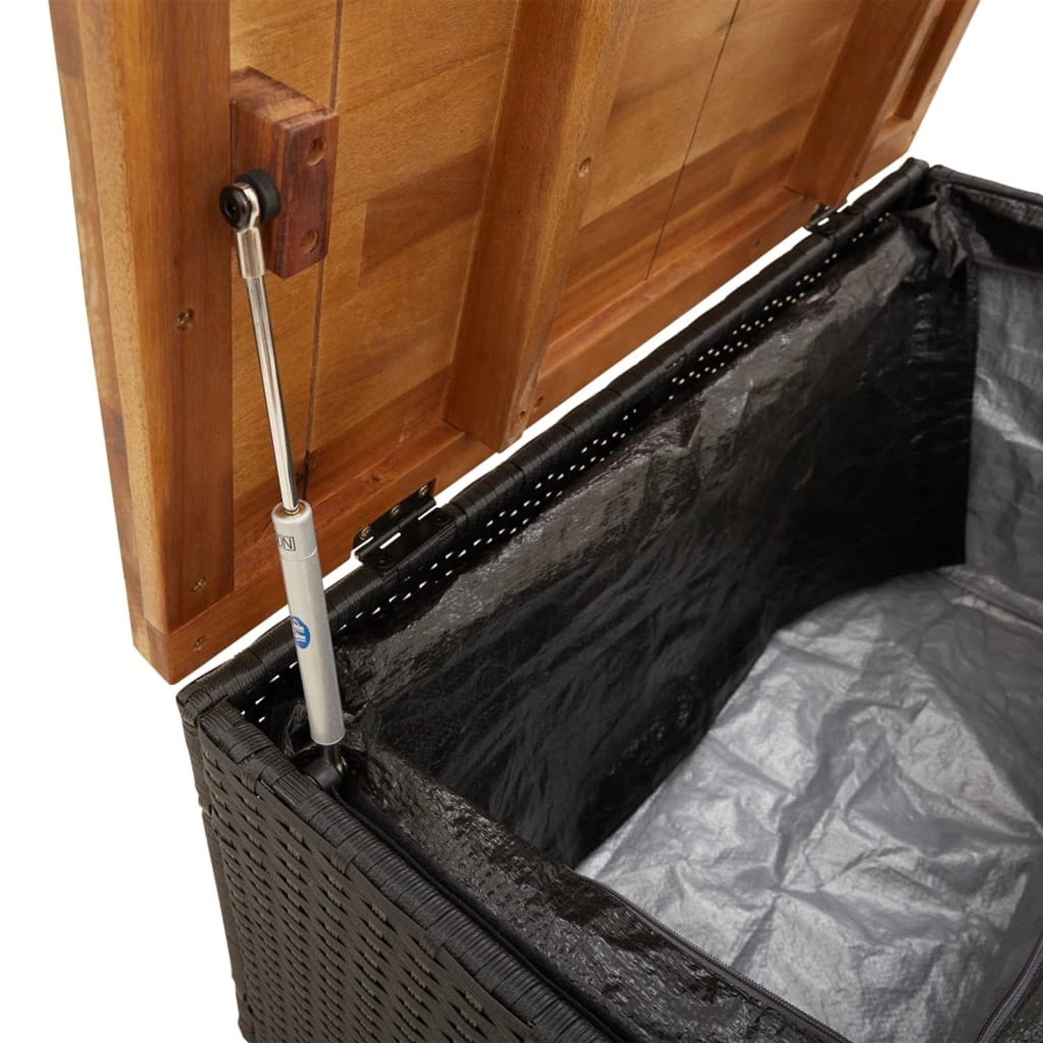 vidaXL Garten-Auflagenbox Schwarz 80x40x48 cm Poly Rattan Akazienholz günstig online kaufen