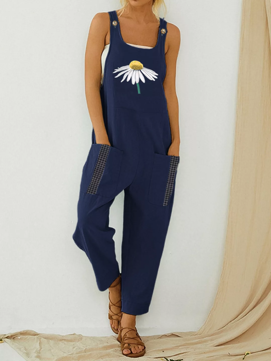 Daisy Floral Bedruckte Träger Jumpsuit Mit Tasche günstig online kaufen