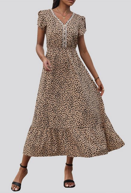 SEGUEN Sommerkleid Sommerkleid mit schmaler Taille und Leopardenmuster (Fli günstig online kaufen