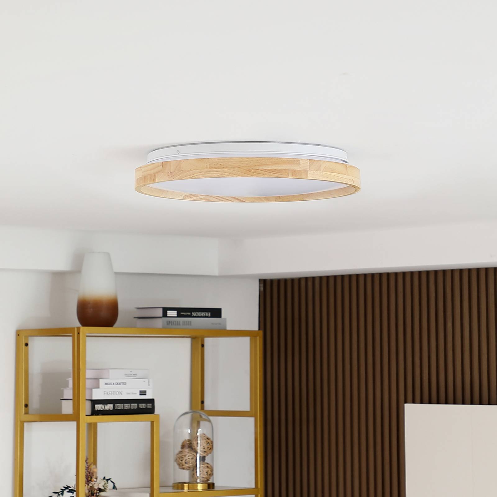 Lindby Smart LED-Deckenleuchte Mirren Holz Ø49,5cm CCT Tuya günstig online kaufen