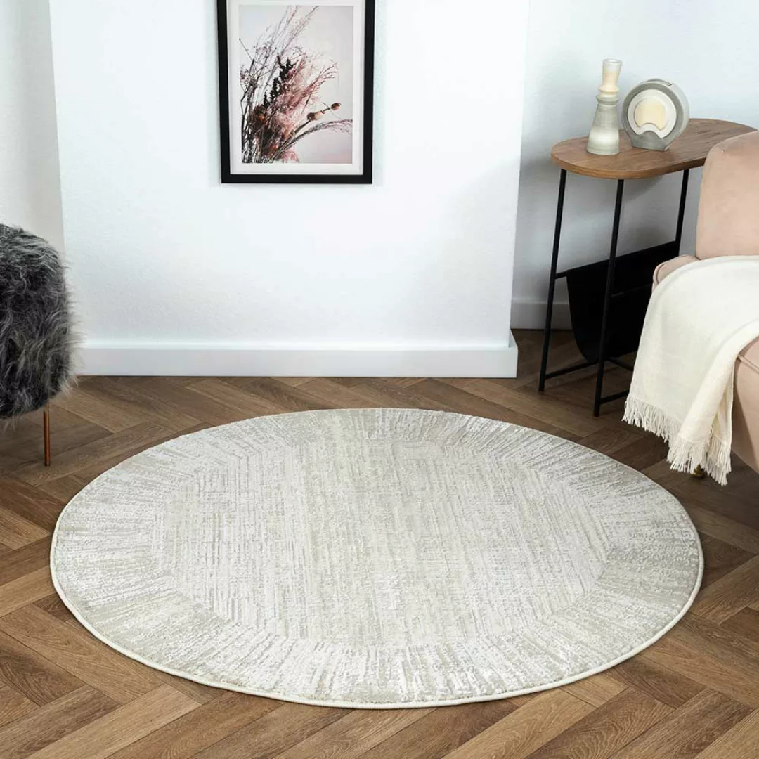 Teppich rund Kurzflor in Cremefarben und Beige 120 cm Durchmesser günstig online kaufen