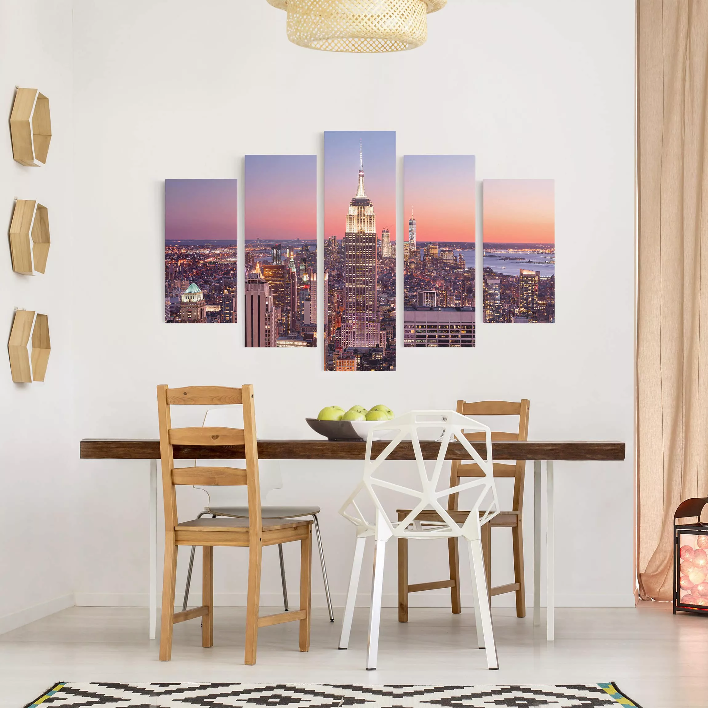 5-teiliges Leinwandbild - Querformat Sonnenuntergang Manhattan New York Cit günstig online kaufen