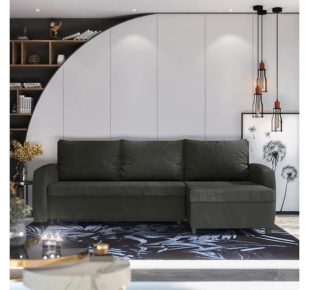 DB-Möbel Ecksofa "GARDENA" Schlafsofa in Dunkelgrau mit Bettkasten, 230 cm günstig online kaufen