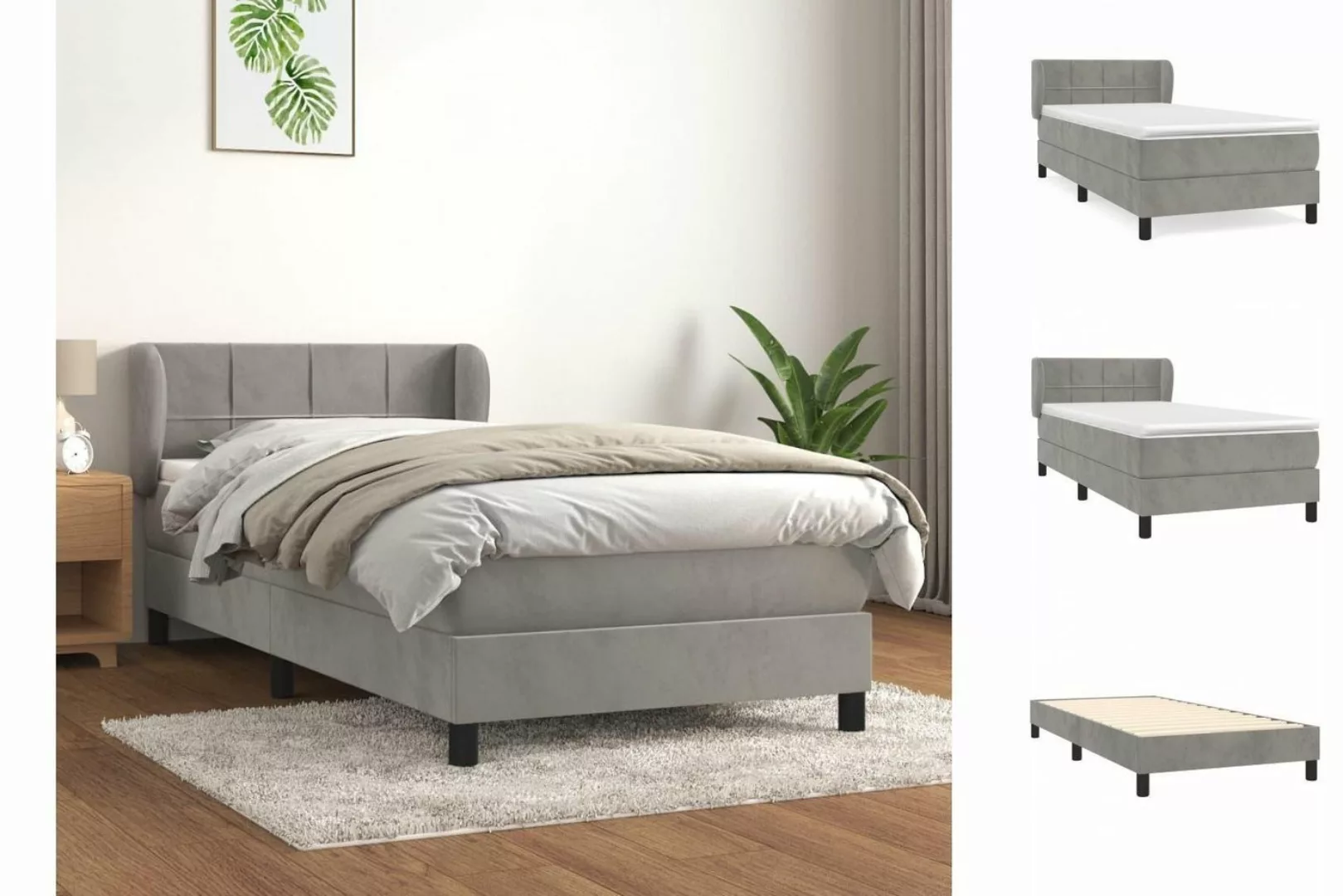 vidaXL Bettgestell Boxspringbett mit Matratze Hellgrau 100x200 cm Samt Bett günstig online kaufen