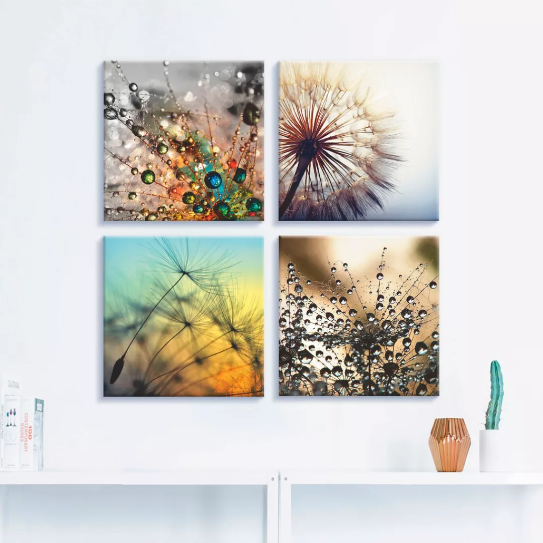 Artland Leinwandbild "Pusteblume,Nahaufnahme Löwenzahn", Blumen, (4 St.), 4 günstig online kaufen