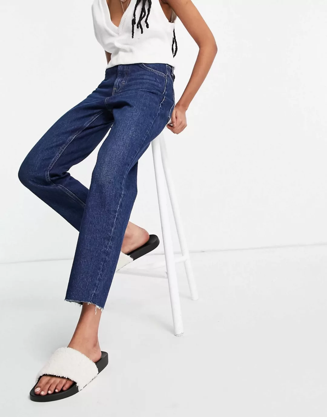 Topshop – Straight-Jeans in Indigoblau günstig online kaufen