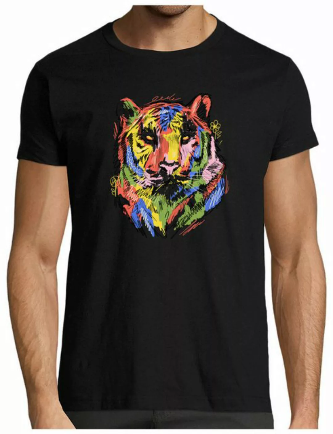 MyDesign24 T-Shirt Herren Print Shirt - Farbenfroher Tigerkopf Brustprint B günstig online kaufen