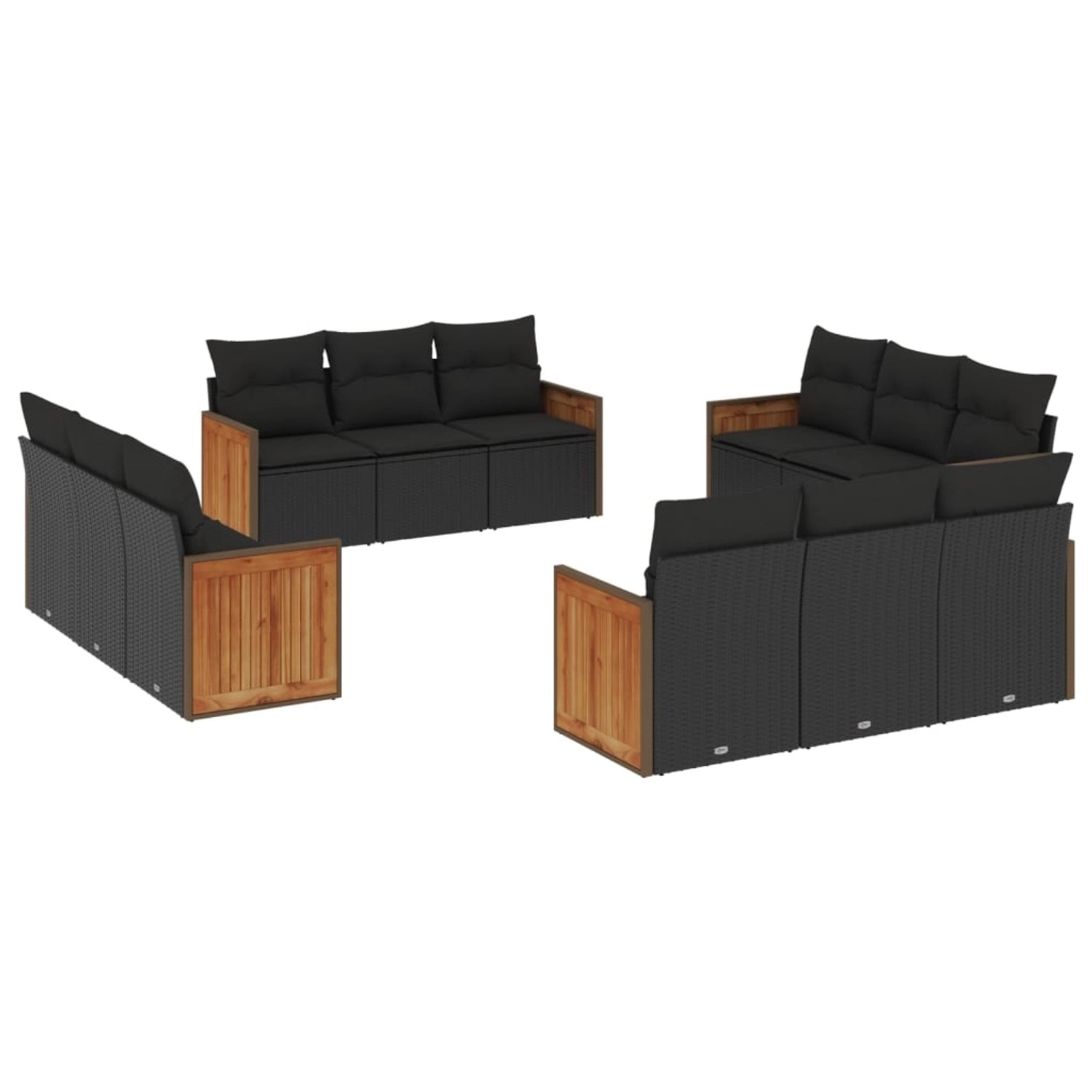 vidaXL 12-Tlg Garten-Sofagarnitur mit Kissen Schwarz Poly Rattan 3259913 günstig online kaufen