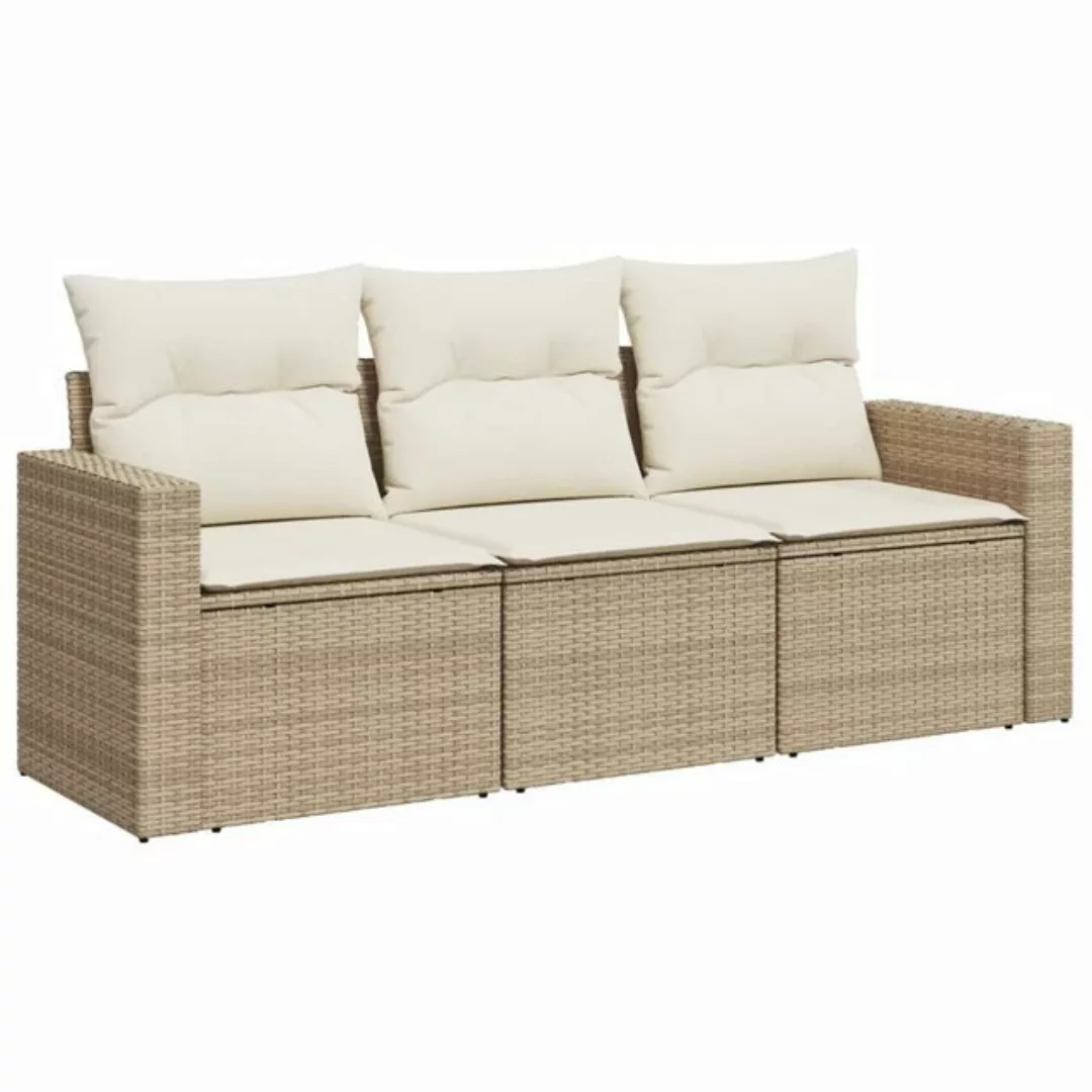 vidaXL Sofaelement 3-tlg. Garten-Sofagarnitur mit Kissen Beige Poly Rattan günstig online kaufen