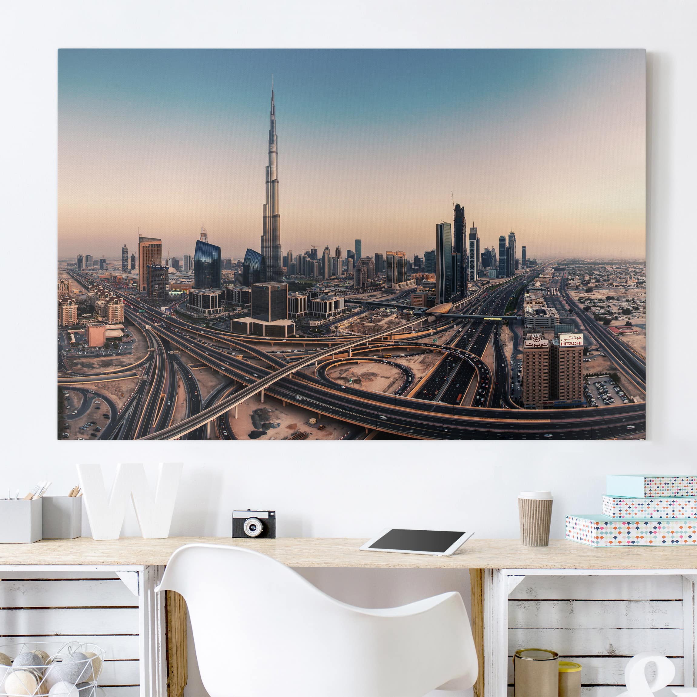 Leinwandbild Architektur & Skyline - Querformat Abendstimmung in Dubai günstig online kaufen