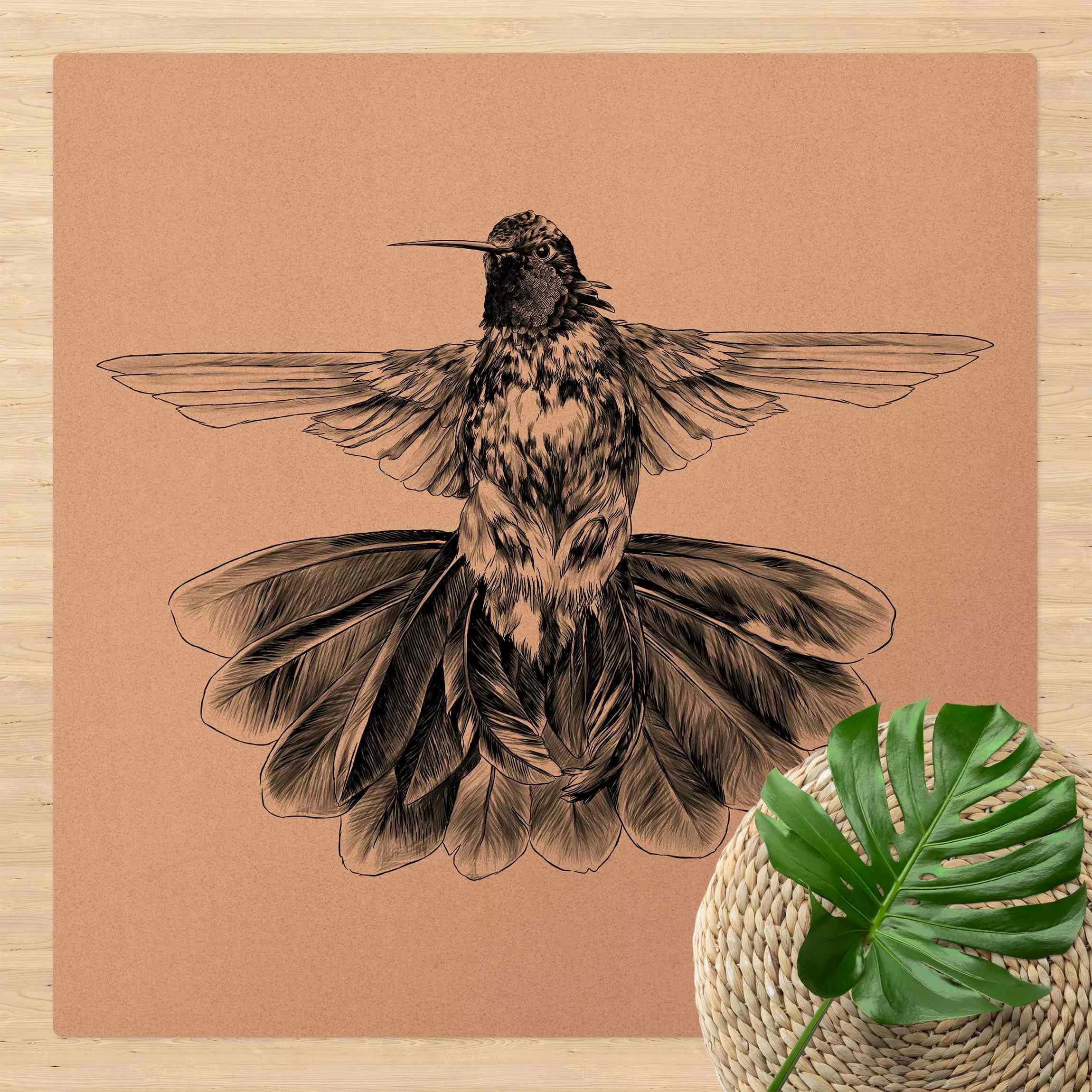 Kork-Teppich Illustration fliegender Kolibri Schwarz günstig online kaufen