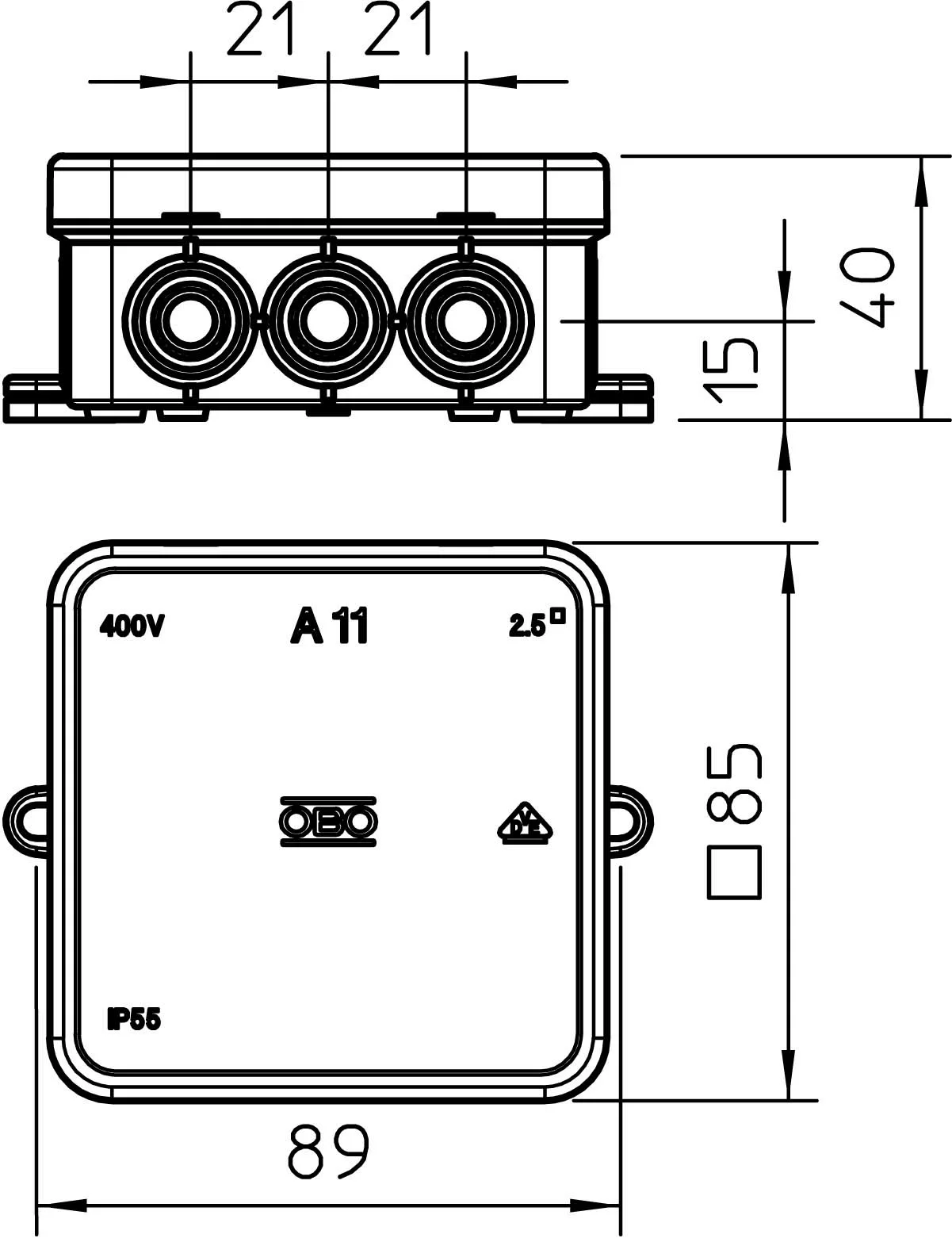 OBO Bettermann Vertr Kabelabzweigkasten 85x85x40, PE, rot A 11 HF RO - 2000 günstig online kaufen