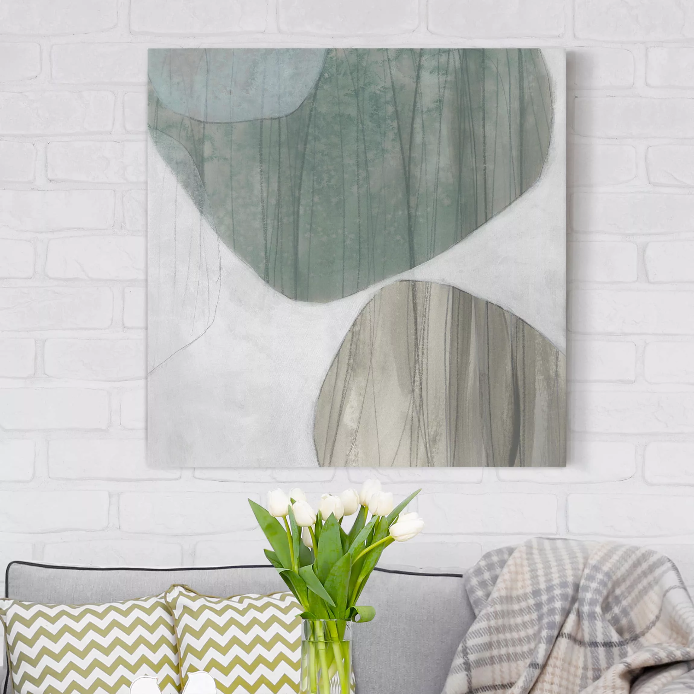 Leinwandbild Abstrakt - Quadrat Jadesteine II günstig online kaufen