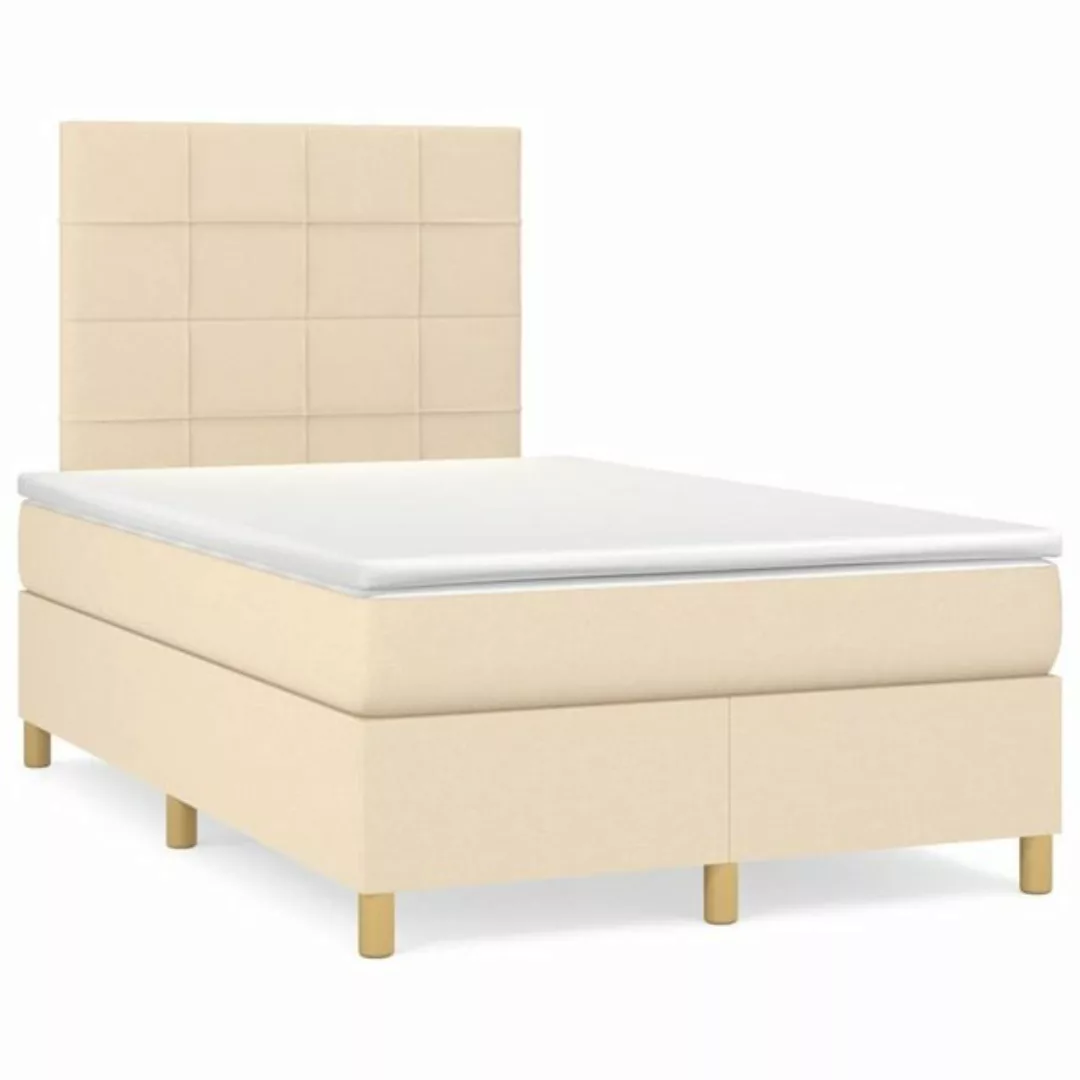 vidaXL Bettgestell Boxspringbett mit Matratze Creme 120x200 cm Stoff Bett B günstig online kaufen