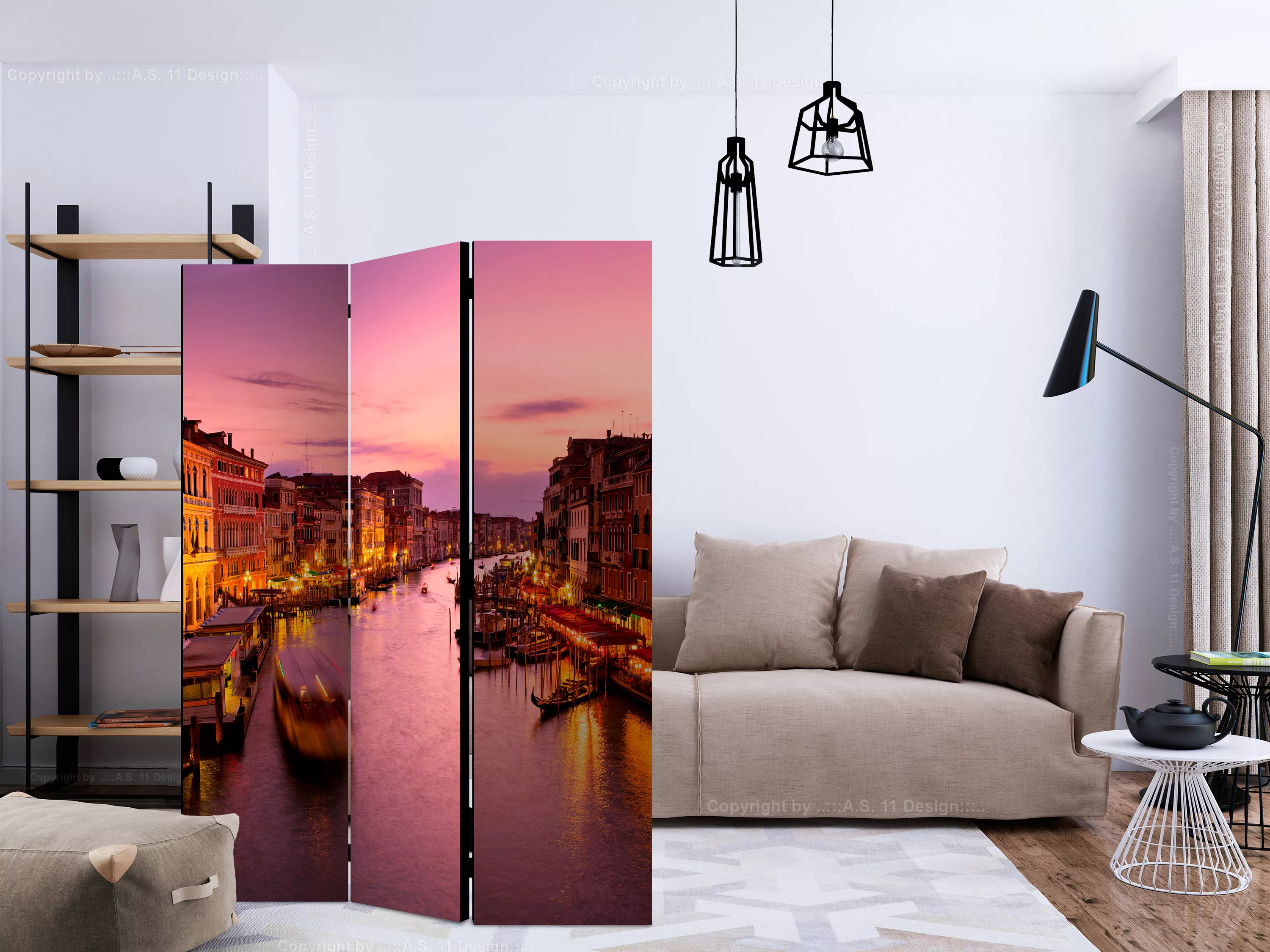 3-teiliges Paravent - City Of Lovers, Venice By Night [room Dividers] günstig online kaufen