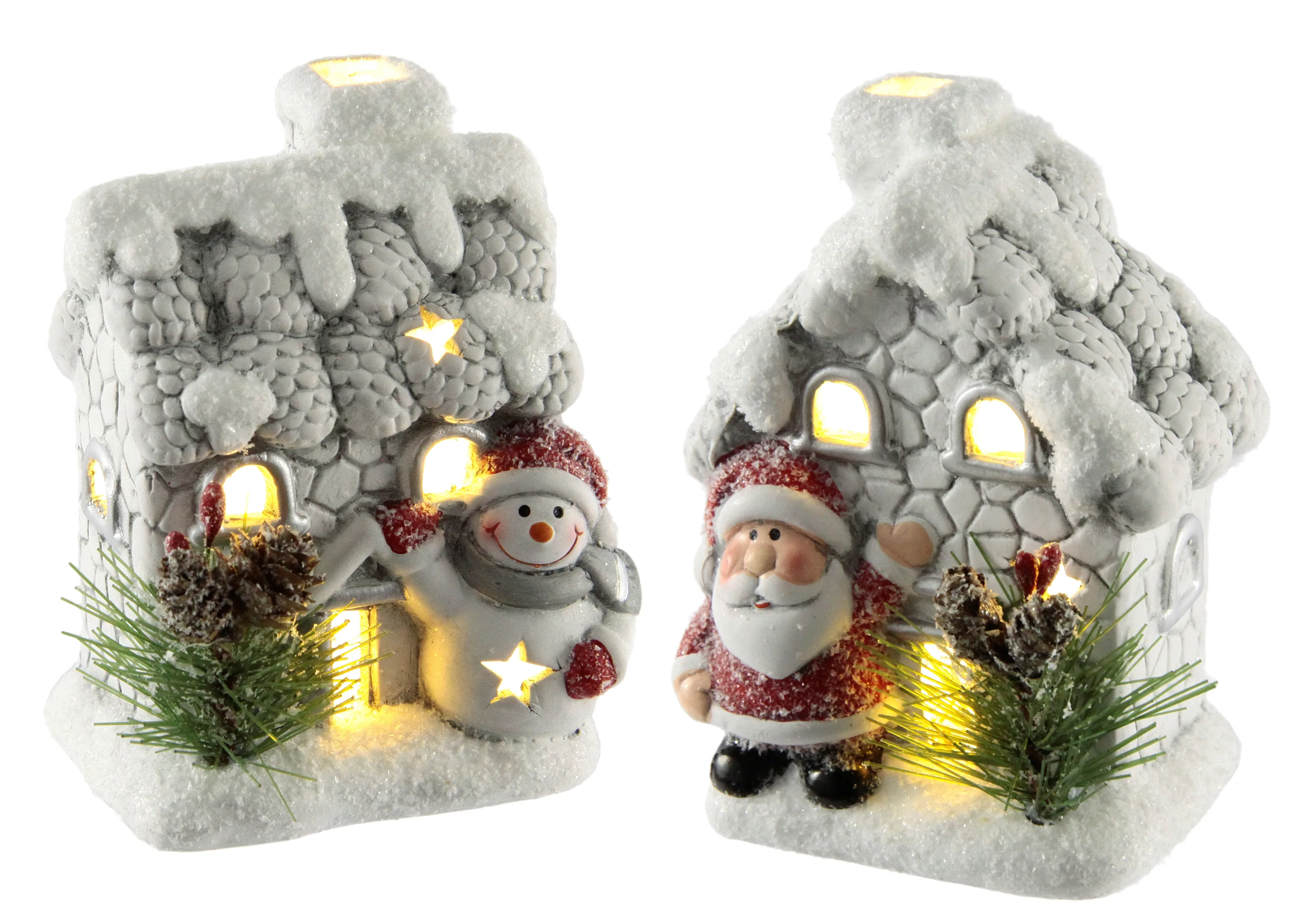 I.GE.A. LED-Dekofigur »Haus mit Schneemann Nikolaus LED-Licht«, 2er Set Häu günstig online kaufen