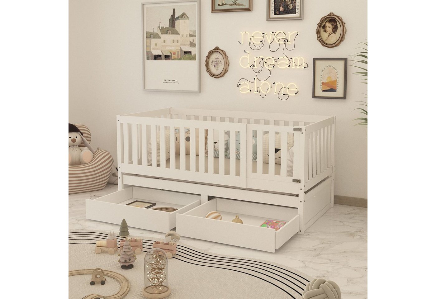 SOFTWEARY Kinderbett mit Lattenrost und 2 Schubladen (90x200 cm), umbaufähi günstig online kaufen
