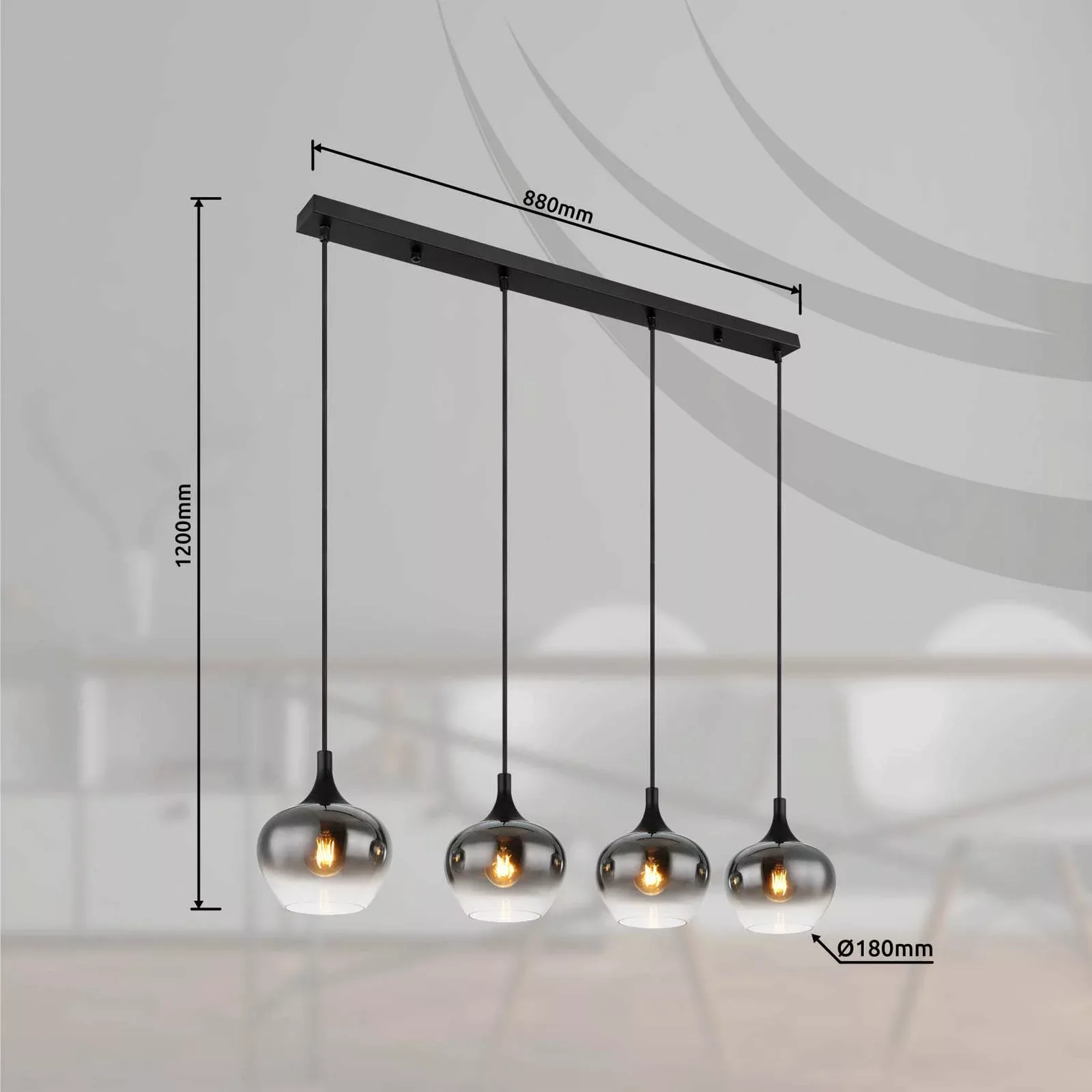 Hängelampe Maxy, Länge 100 cm, rauchgrau, Glas, 4-flg. günstig online kaufen