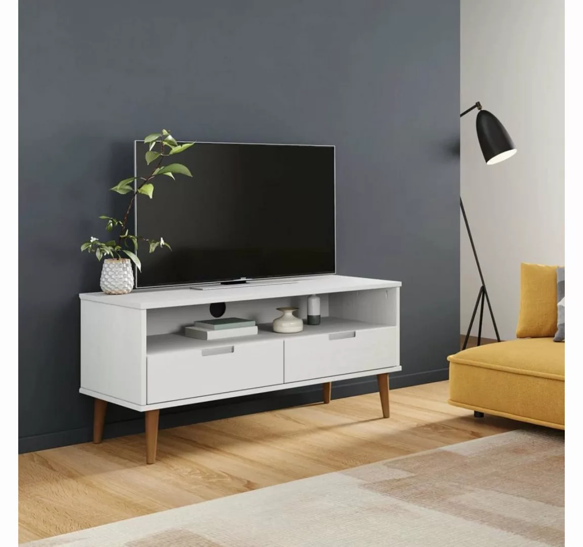 furnicato TV-Schrank MOLDE Weiß 106x40x49 cm Massivholz Kiefer günstig online kaufen