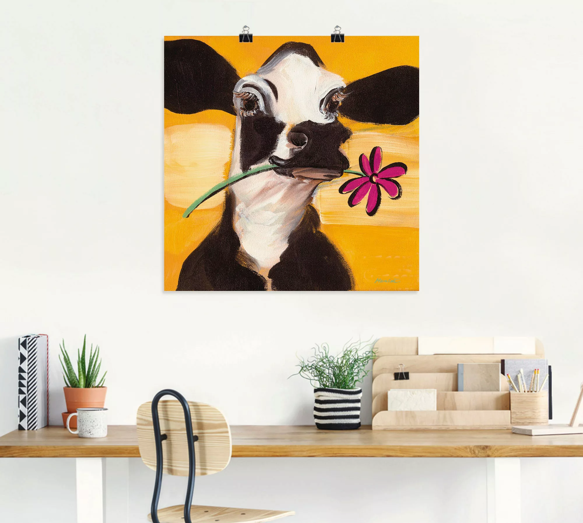 Artland Wandbild "Glückliche Kuh", Haustiere, (1 St.), als Leinwandbild, Po günstig online kaufen