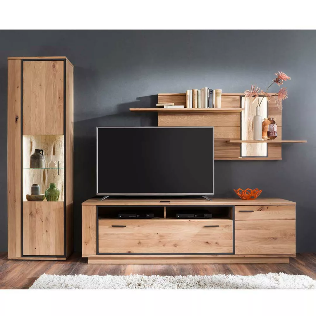 Fernseher Schrankwand in Asteiche Bianco furniert 270 cm breit (dreiteilig) günstig online kaufen