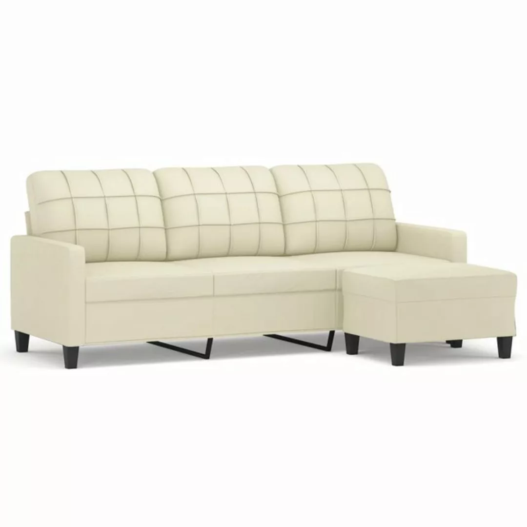 vidaXL Sofa 3-Sitzer-Sofa mit Hocker Creme 180 cm Kunstleder günstig online kaufen