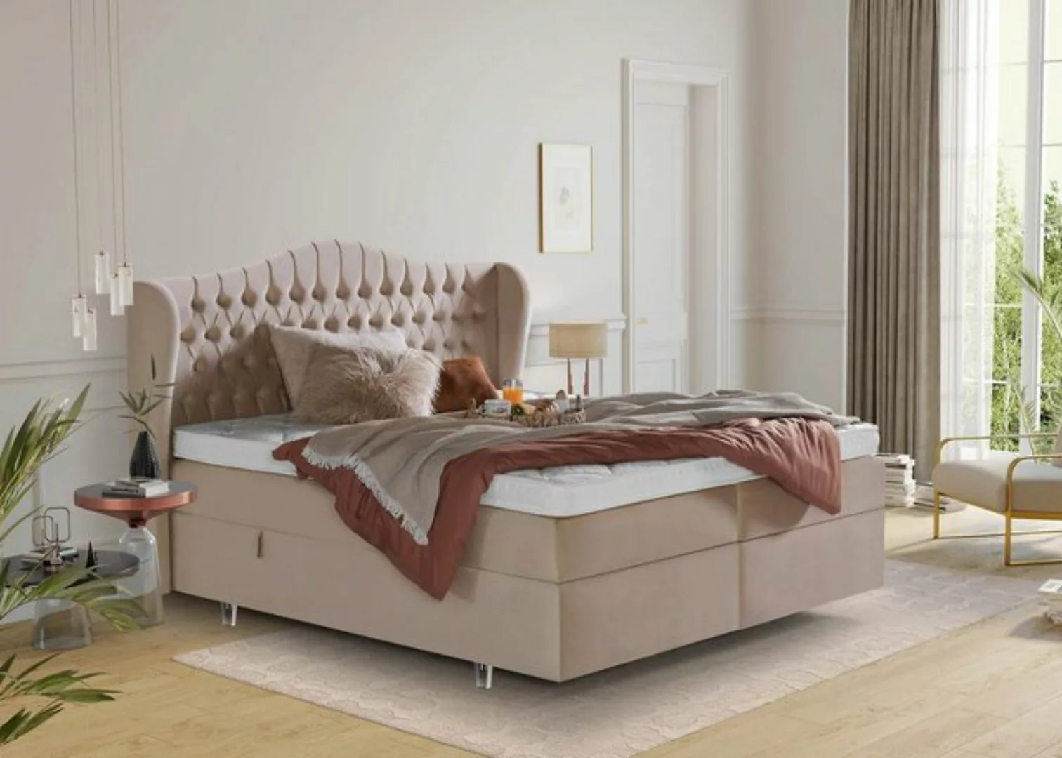 BettCo Stauraumbett Maison (160 x 200 cm, in Creme Velours), XXL Bettkasten günstig online kaufen