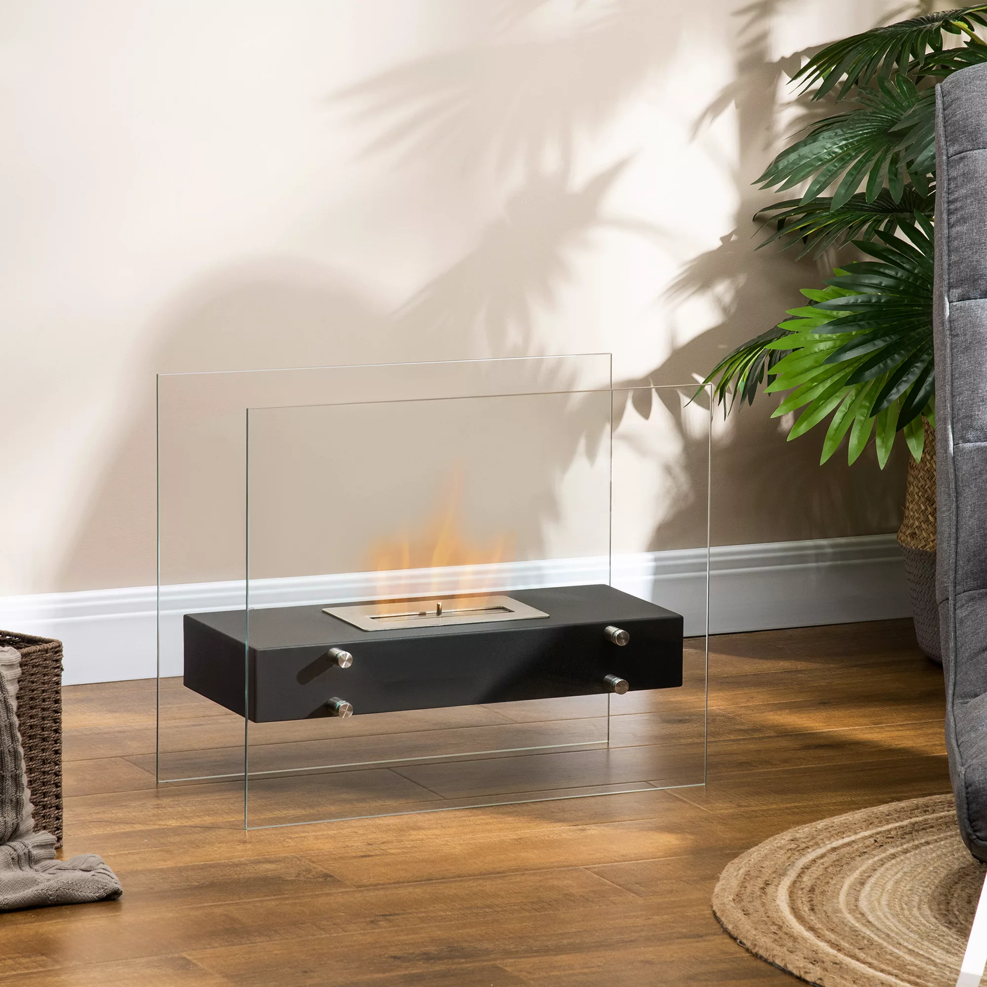 HOMCOM Stand-Bioethanol-Kamin aus Metall und gehärtetem Glas mit 1,5-Liter- günstig online kaufen