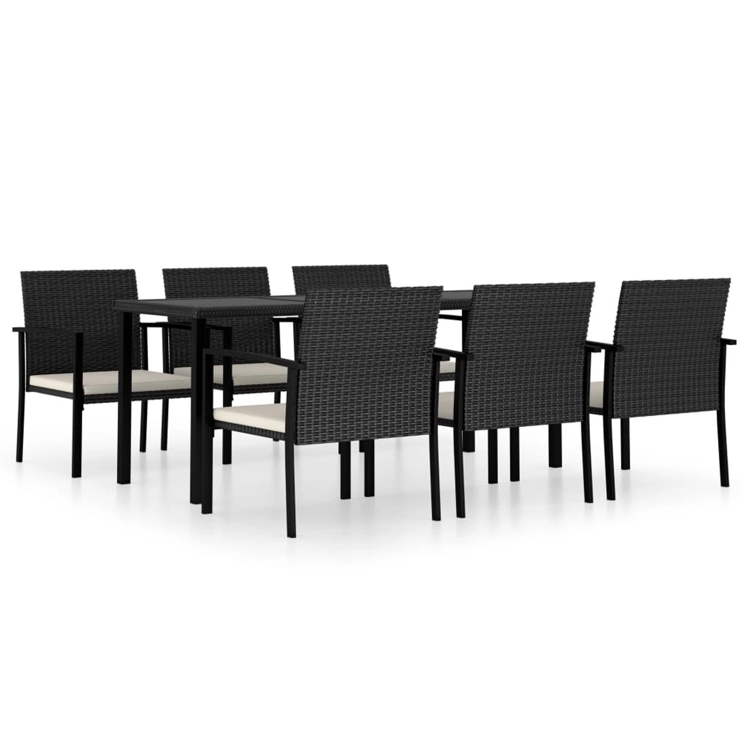 7-tlg. Garten-essgruppe Poly Rattan Schwarz günstig online kaufen