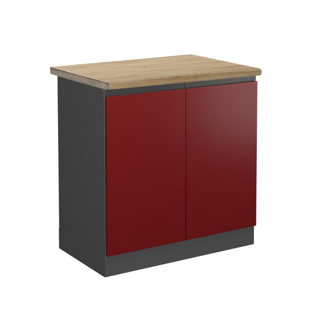 Vicco Spülenunterschrank R-Line, Rot/Anthrazit, 80 cm, AP Eiche günstig online kaufen