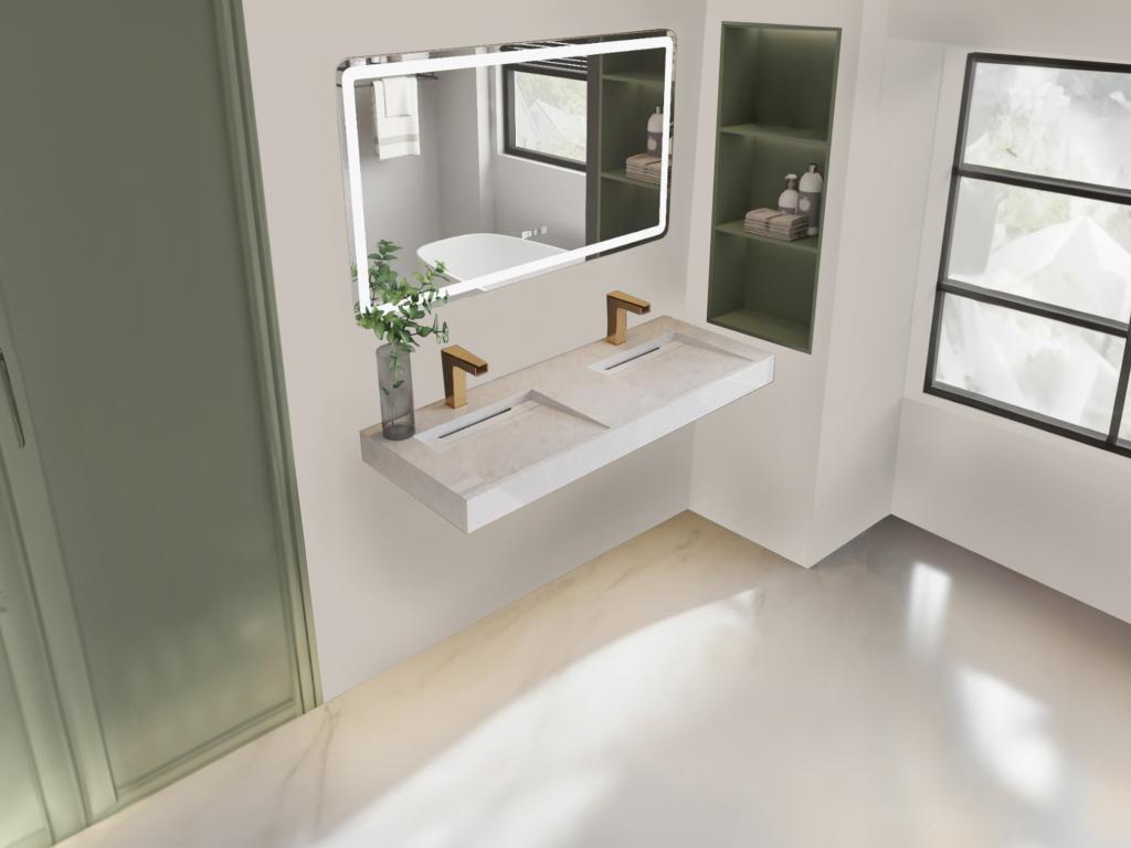 Doppelwaschbecken hängend - 120,2 x 45,2 x 8 cm - Weiß mit Marmor-Optik - K günstig online kaufen