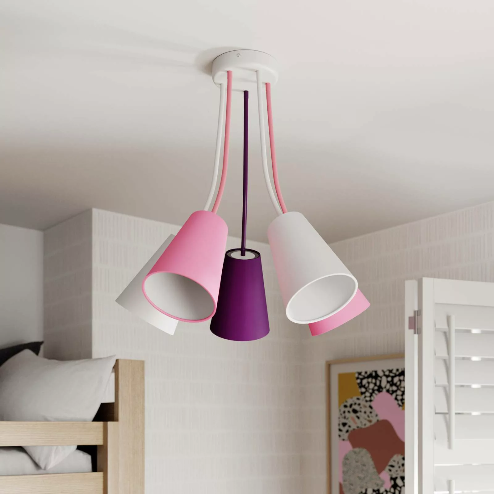 Deckenlampe Wire Kids 5-flammig, weiß/pink/violett günstig online kaufen