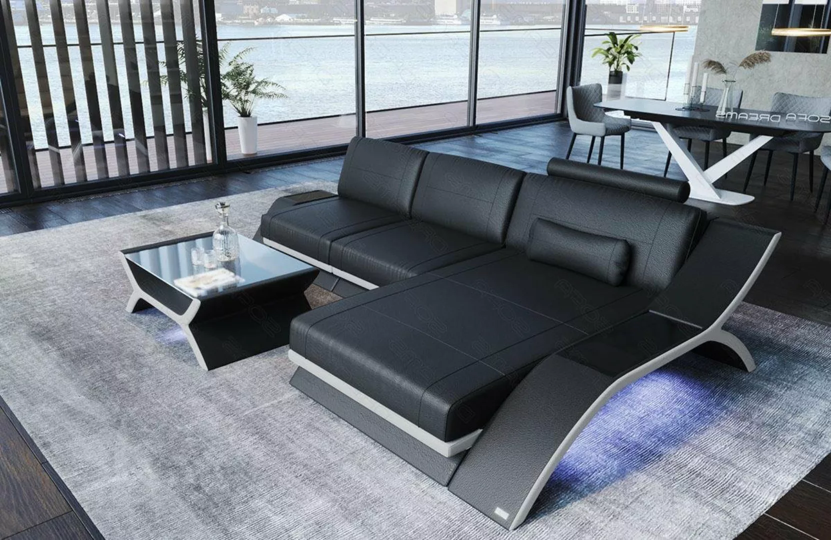 Sofa Dreams Ecksofa Sofa Leder Calabria L Form Ledersofa, Couch, mit LED Be günstig online kaufen