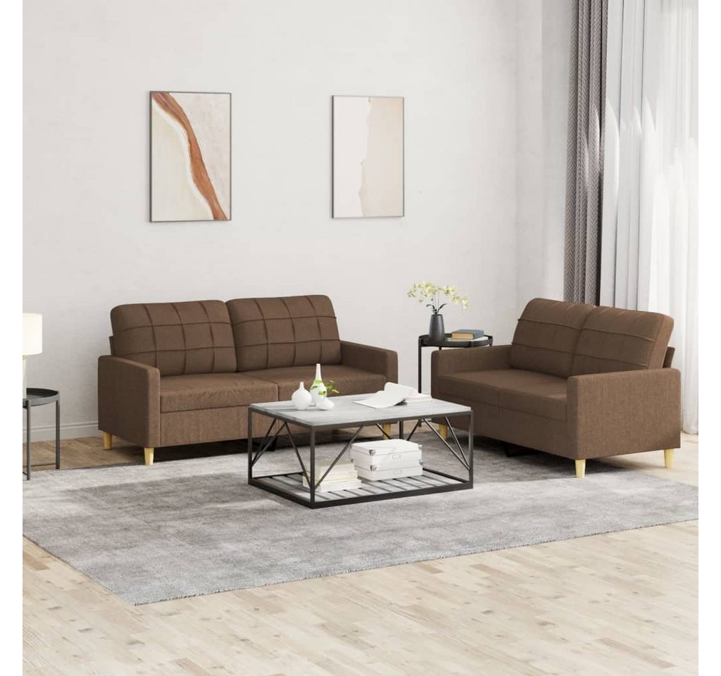 vidaXL Sofa 2-tlg. Sofagarnitur mit Kissen Braun Stoff günstig online kaufen